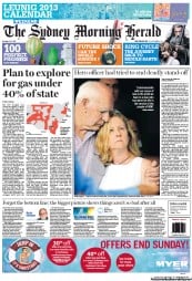 Sydney Morning Herald (Australia) Newspaper Front Page for 8 December 2012