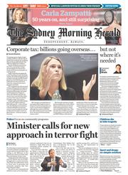 Sydney Morning Herald (Australia) Newspaper Front Page for 9 April 2015