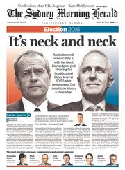 Sydney Morning Herald (Australia) Newspaper Front Page for 9 May 2016