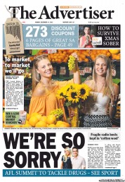 The Advertiser (Australia) Newspaper Front Page for 10 December 2012