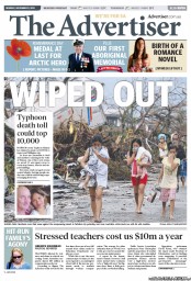 The Advertiser (Australia) Newspaper Front Page for 11 November 2013