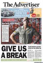 The Advertiser (Australia) Newspaper Front Page for 11 February 2013
