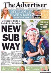 The Advertiser (Australia) Newspaper Front Page for 12 December 2012