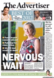 The Advertiser (Australia) Newspaper Front Page for 13 December 2012