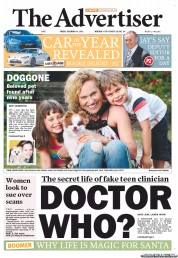 The Advertiser (Australia) Newspaper Front Page for 14 December 2012