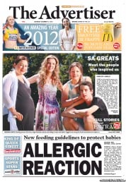 The Advertiser (Australia) Newspaper Front Page for 15 December 2012