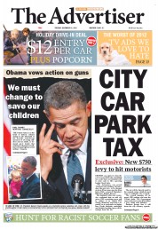 The Advertiser (Australia) Newspaper Front Page for 18 December 2012