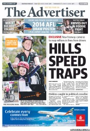 The Advertiser (Australia) Newspaper Front Page for 1 November 2013