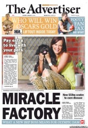 The Advertiser (Australia) Newspaper Front Page for 21 February 2013