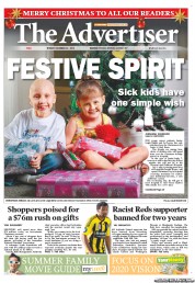 The Advertiser (Australia) Newspaper Front Page for 24 December 2012
