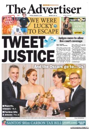 The Advertiser (Australia) Newspaper Front Page for 26 February 2013