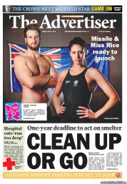 The Advertiser (Australia) Newspaper Front Page for 27 July 2012