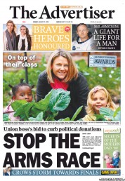 The Advertiser (Australia) Newspaper Front Page for 27 August 2012