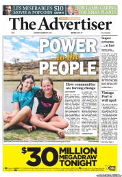 The Advertiser (Australia) Newspaper Front Page for 29 December 2012