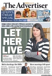 The Advertiser (Australia) Newspaper Front Page for 2 June 2012