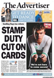 The Advertiser (Australia) Newspaper Front Page for 2 August 2012