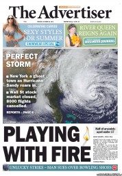 The Advertiser (Australia) Newspaper Front Page for 30 October 2012