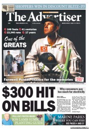 The Advertiser (Australia) Newspaper Front Page for 30 November 2012
