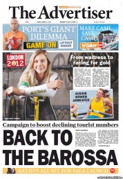 The Advertiser (Australia) Newspaper Front Page for 3 August 2012