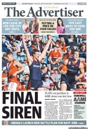 The Advertiser (Australia) Newspaper Front Page for 7 October 2013
