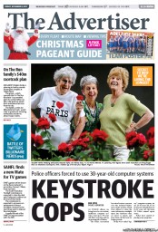 The Advertiser (Australia) Newspaper Front Page for 8 November 2013