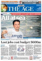 The Age (Australia) Newspaper Front Page for 11 March 2014