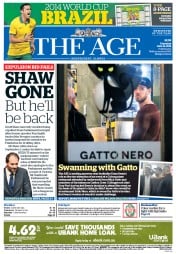 The Age (Australia) Newspaper Front Page for 12 June 2014