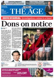 The Age (Australia) Newspaper Front Page for 13 June 2014