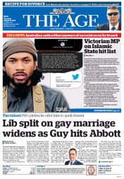 The Age (Australia) Newspaper Front Page for 13 August 2015