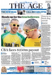 The Age (Australia) Newspaper Front Page for 14 June 2014