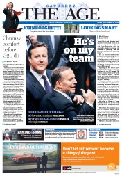 The Age (Australia) Newspaper Front Page for 15 November 2014