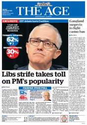 The Age (Australia) Newspaper Front Page for 15 February 2016
