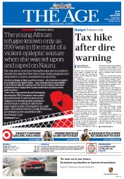 The Age (Australia) Newspaper Front Page for 15 April 2016