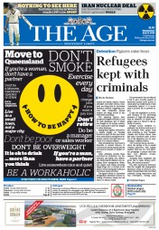 The Age (Australia) Newspaper Front Page for 15 July 2015