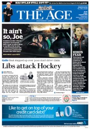 The Age (Australia) Newspaper Front Page for 15 August 2014