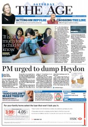 The Age (Australia) Newspaper Front Page for 15 August 2015