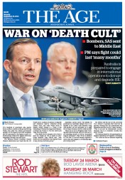 The Age (Australia) Newspaper Front Page for 15 September 2014