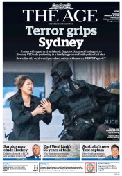 The Age (Australia) Newspaper Front Page for 16 December 2014