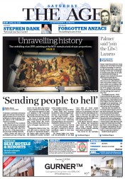 The Age (Australia) Newspaper Front Page for 18 April 2015