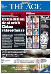 The Age (Australia) Newspaper Front Page for 19 February 2016