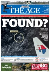 The Age (Australia) Newspaper Front Page for 21 March 2014