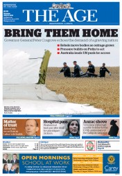 The Age (Australia) Newspaper Front Page for 21 July 2014
