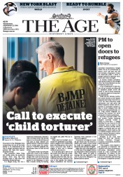 The Age (Australia) Newspaper Front Page for 21 September 2016