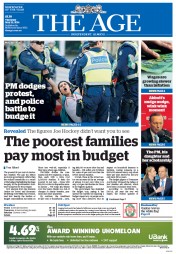 The Age (Australia) Newspaper Front Page for 22 May 2014