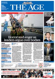 The Age (Australia) Newspaper Front Page for 22 July 2014