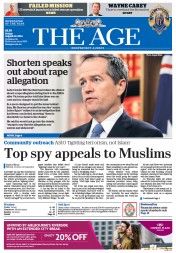 The Age (Australia) Newspaper Front Page for 22 August 2014