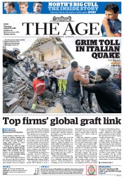The Age (Australia) Newspaper Front Page for 25 August 2016