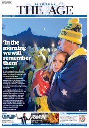 The Age (Australia) Newspaper Front Page for 26 April 2014