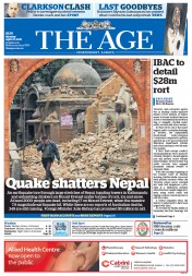 The Age (Australia) Newspaper Front Page for 27 April 2015