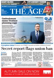 The Age (Australia) Newspaper Front Page for 28 March 2014